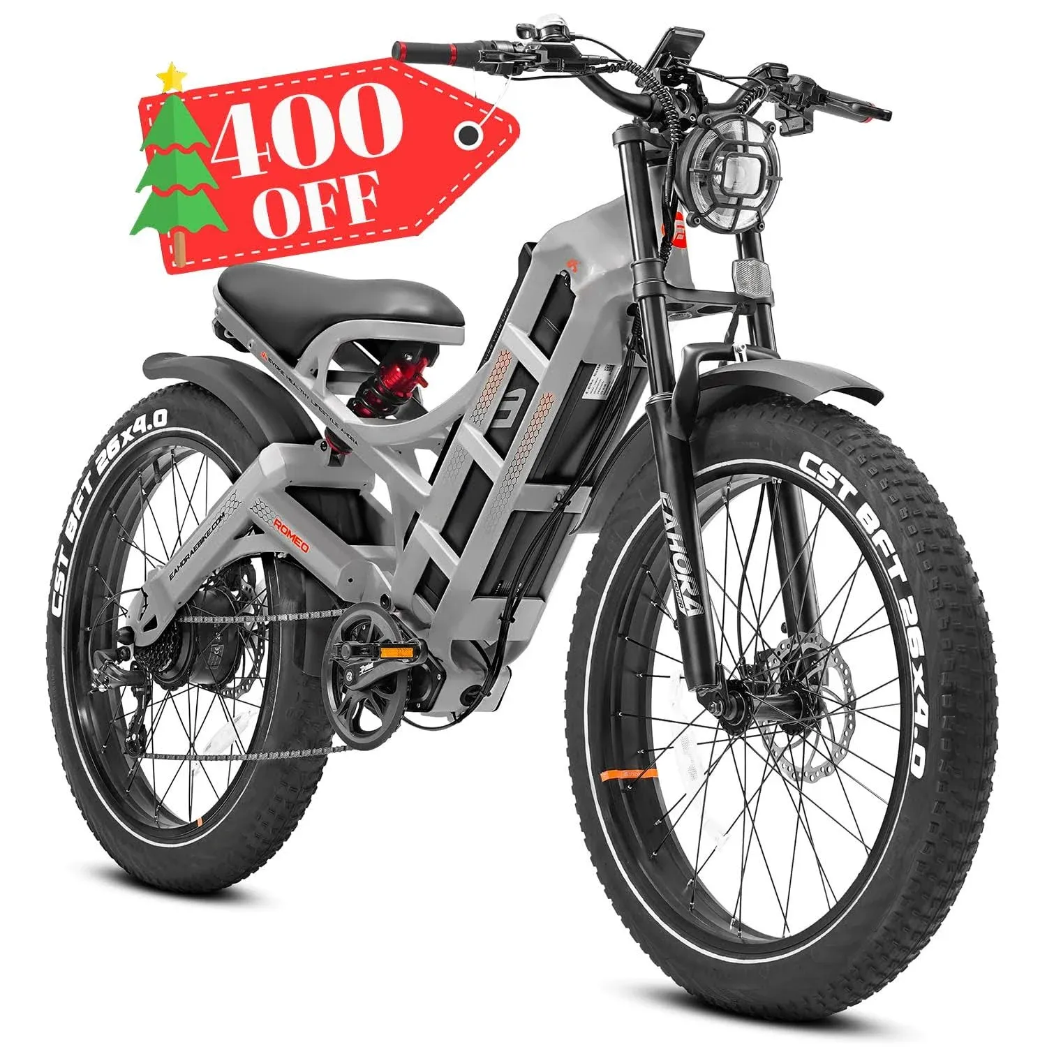 Romeo Pro Ⅱ/Romeo Pro (2024 Newest Upgraded) 60Ah 3000W/Peak 1600W Electric Bike for Adults 100-200 Miles Long Range Electric Bike Fat Tire Electric Bike Full Suspension Electric Mountain Bike