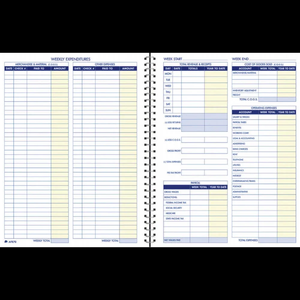 Adams&reg; Weekly Bookkeeping Book, 8 1/2&quot; x 11&quot;, Blue