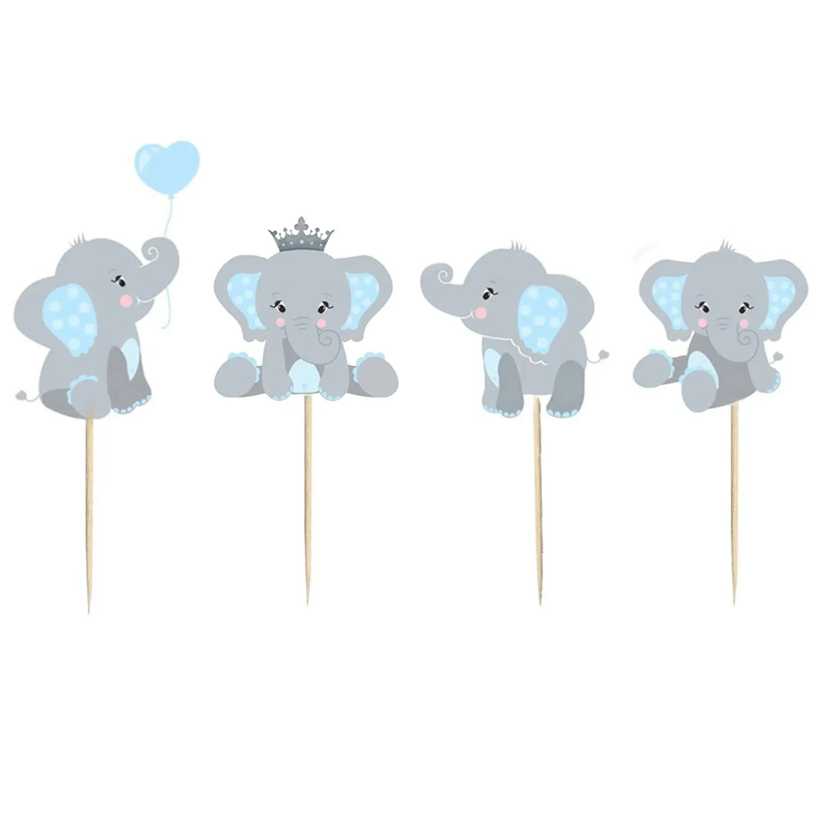 Finduat 48 Pieces Blue Elephant Cupcake Toppers for Boy Baby Shower Decorations Supplies, Baby Boy Birthday Party Supplies(Double Sided)