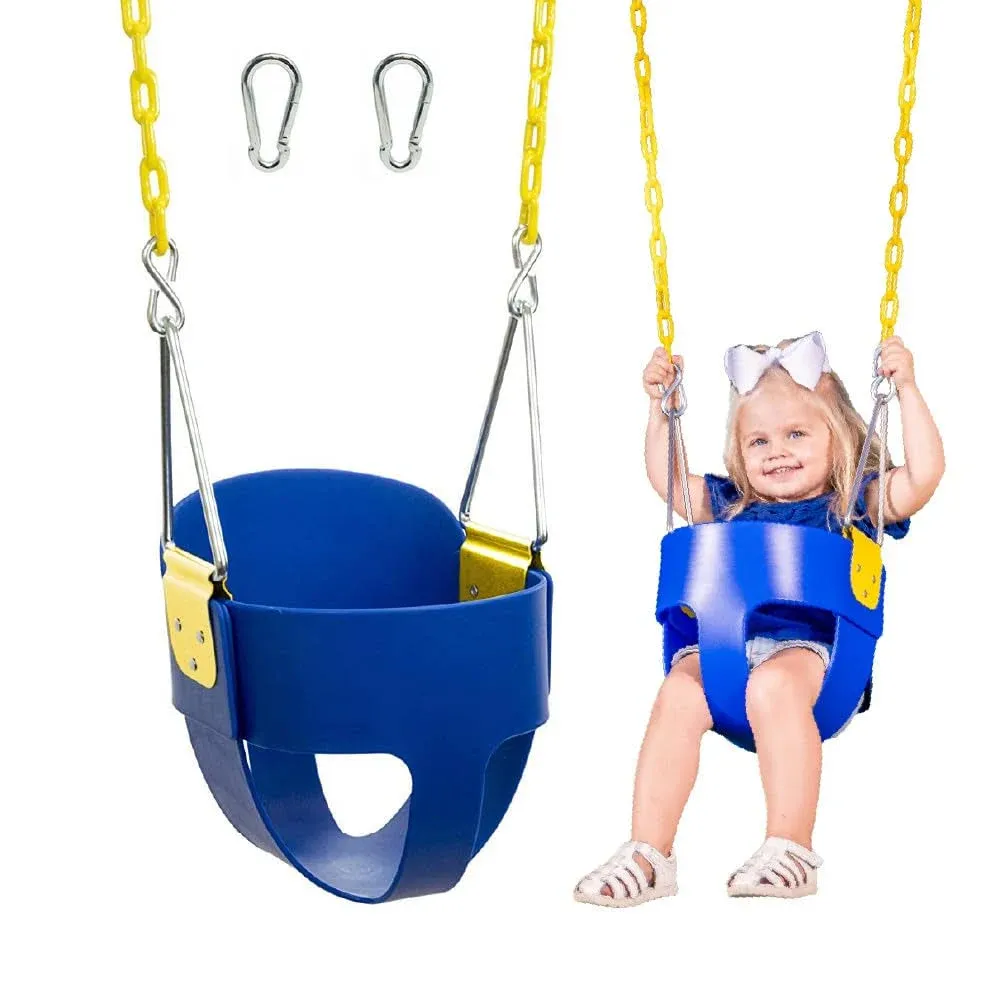  High Back Full Bucket Toddler Swing Seat with Plastic Coated Chains and Blue