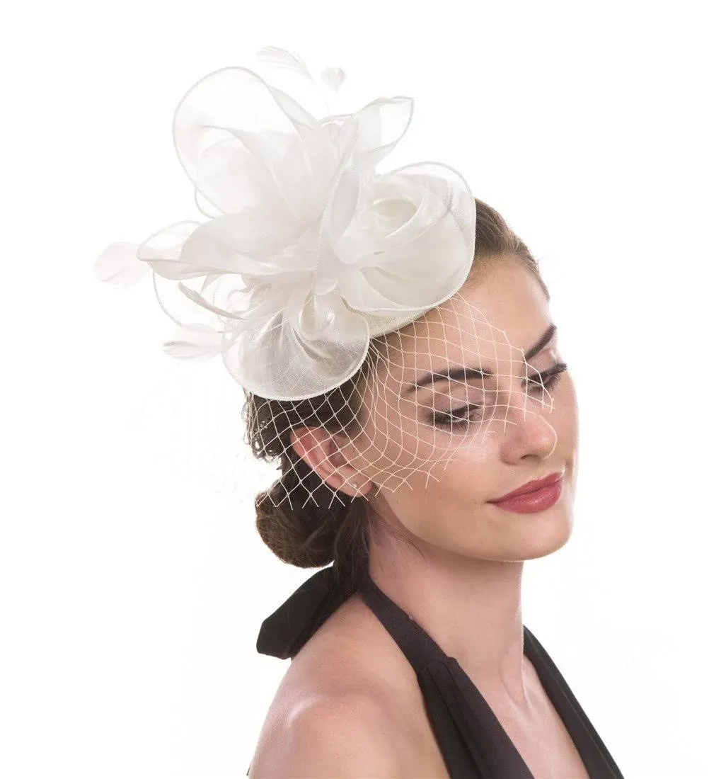 SAFERIN Fascinators Hat Sinamay Flower Mesh Feathers on A Headband and A Clip TE