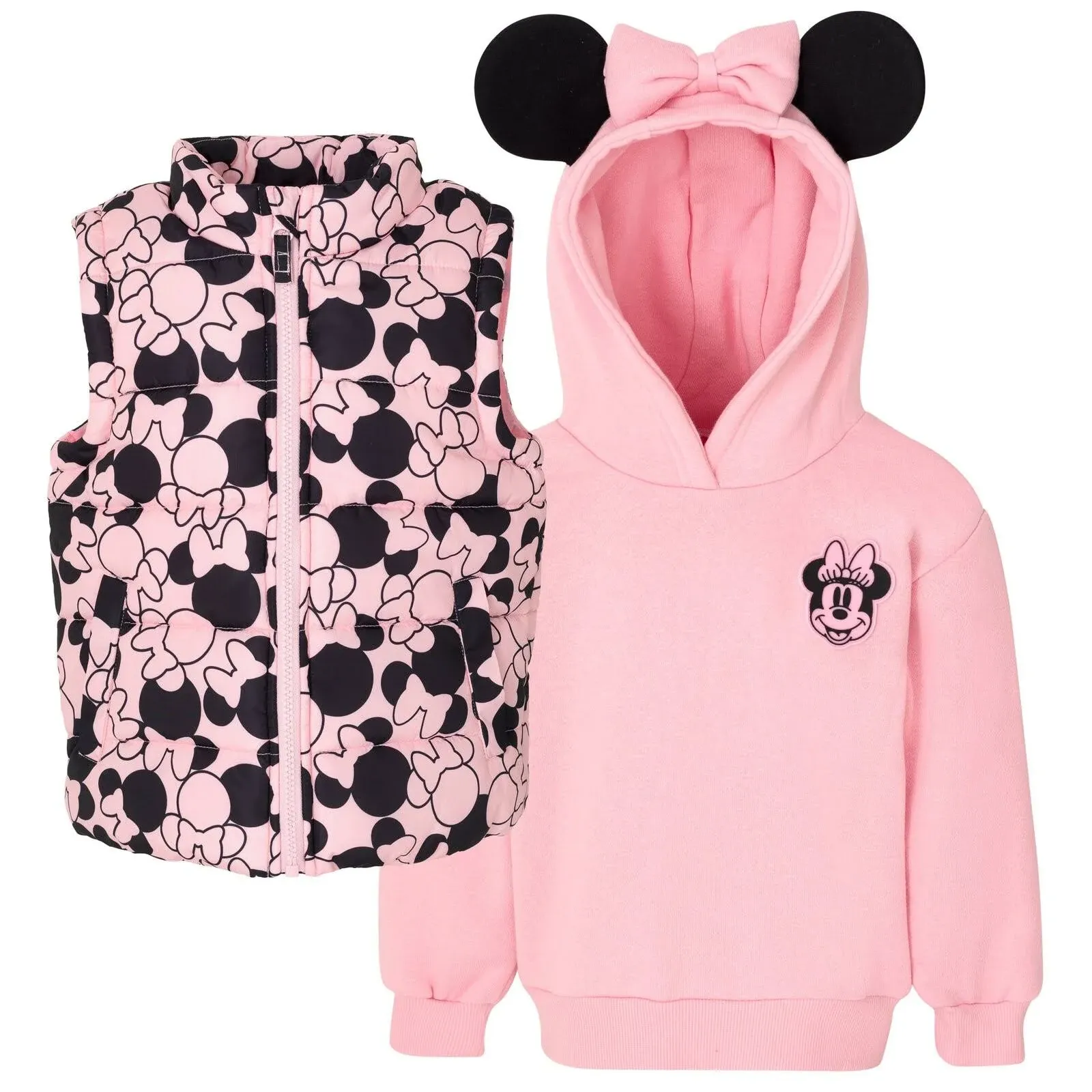 Disney Mickey Mouse & Friends Minnie Mouse Toddler Girls Zip Up Vest 2fer Jacket ...