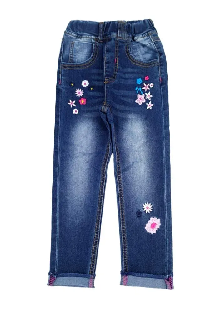 Kidscool Space Little Girl Daily Embroidered Denim Pants,4-5 Years, Infant Girl's ...