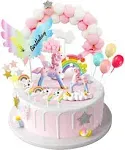 MOVINPE Unicorn Cake Topper Magic Unicorns Sculpture Pink Hairball Arch Rainbow Wings Birthday Banner Cloud Balloon Stars Little Unicorn