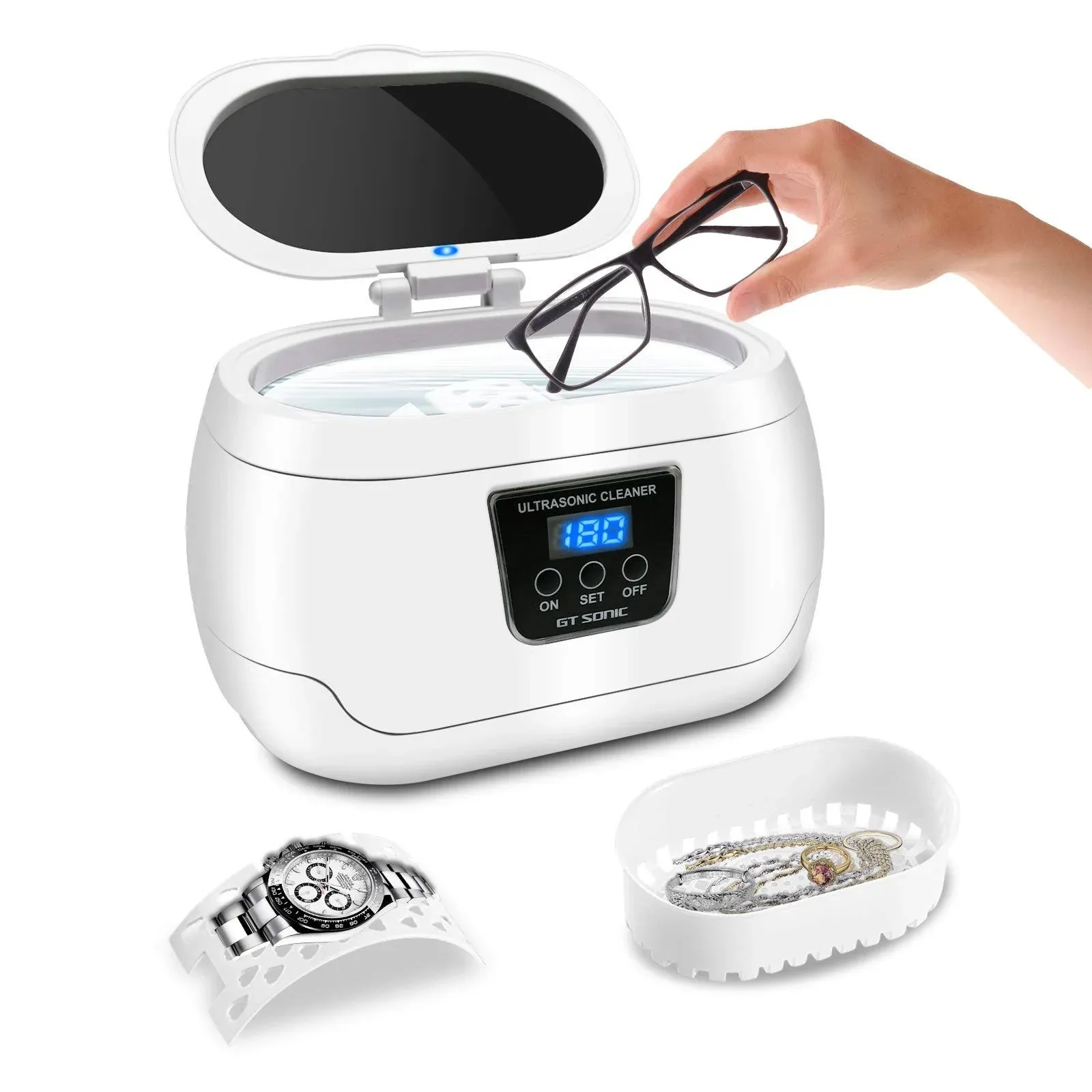 Ultrasonic Cleaner, Professional Ultrasonic Jewelry Cleaner 20 Ounces(600ML) with Five Digital Timer, Watch Holder,Cleaning Basket, Sus Tank for