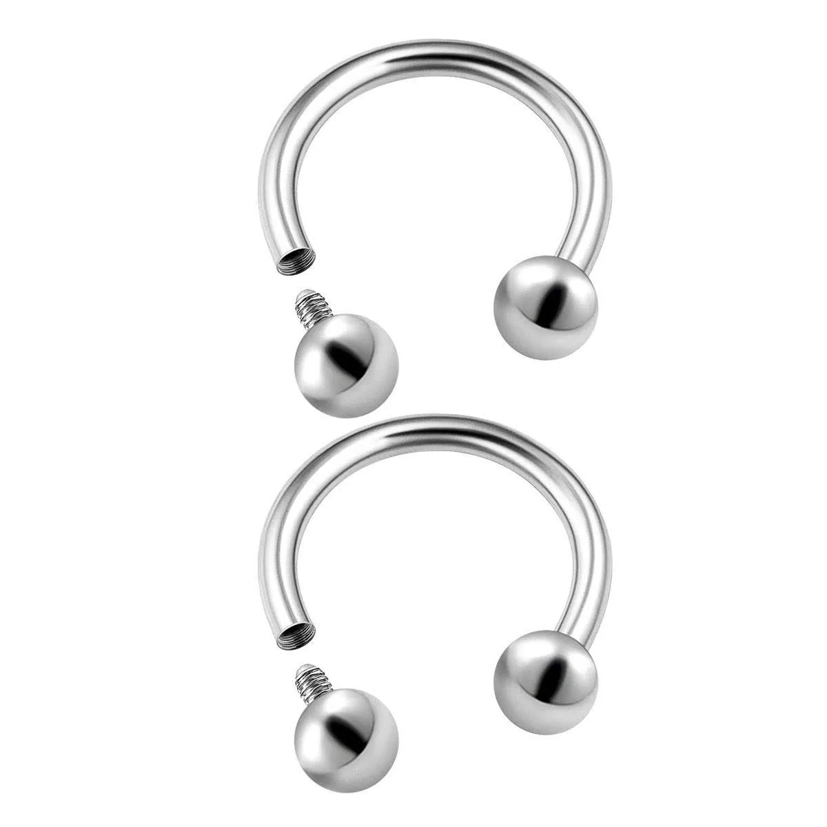 PAIR 16G INTERNALLY THREADED STEEL NOSE SEPTUM TRAGUS HORSESHOES LIP NIPPLERINGS