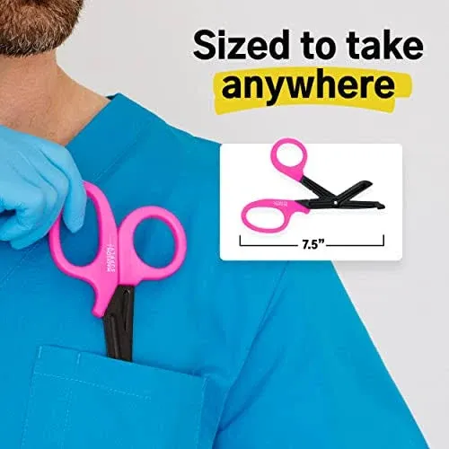 Madison Supply Medical Scissors, EMT and Trauma Shears - 7.5 Inch Quality Stainless Steel Bandage Scissors - Fluoride-Coated with Non-Stick Blades - 2 Pack (Pink)