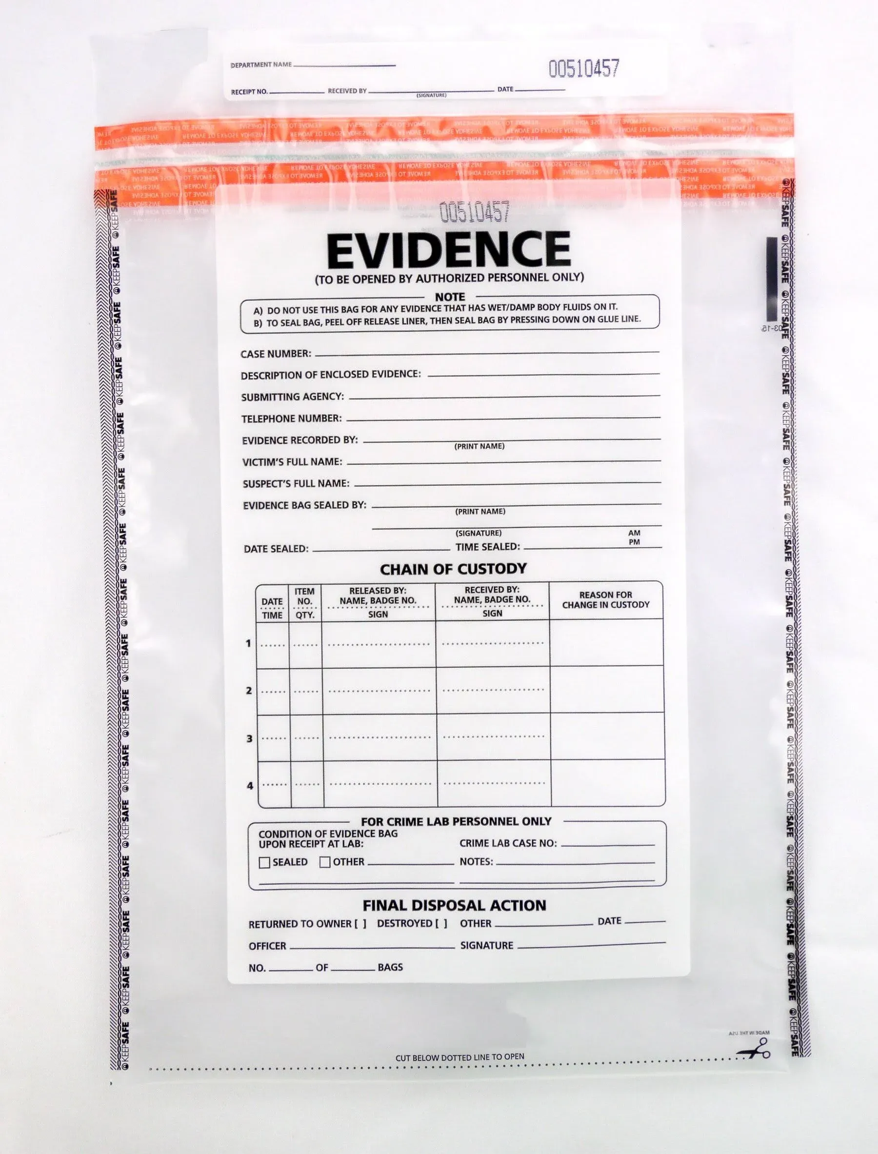 Large Plastic Evidence Bag, 12 x 16 inches, 100 pk