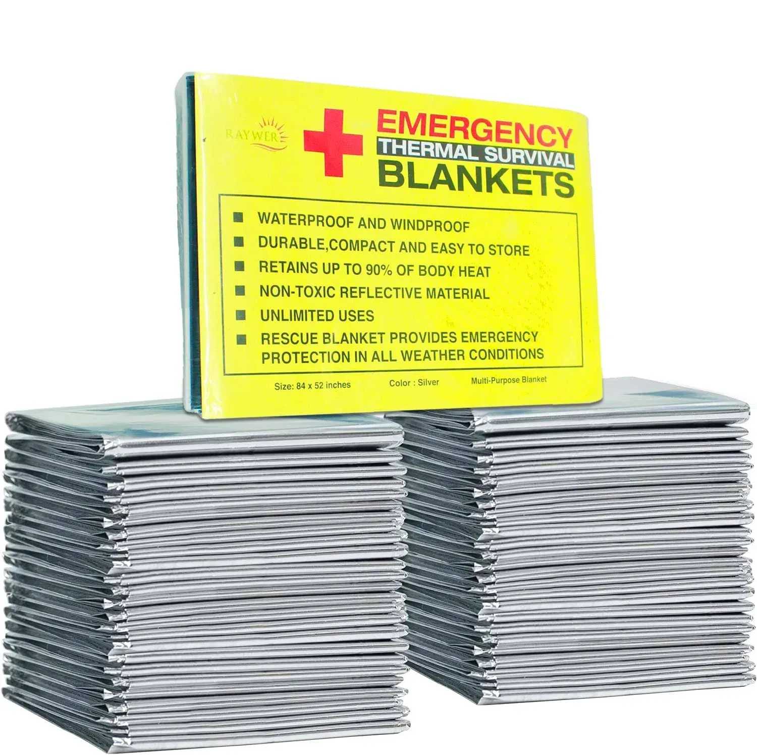  (Pack Emergency Thermal Survival Blankets, Mylar Blankets for Outdoor, 84x52 4