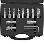 VEVOR Annular Cutter Set, 13 Pcs Weldon Shank Mag Drill Bits, 1" Cutting Depth, 7/16" to 1-1/16" Cutting Diameter, M2AL HSS, 2 Pilot Pins, Hex