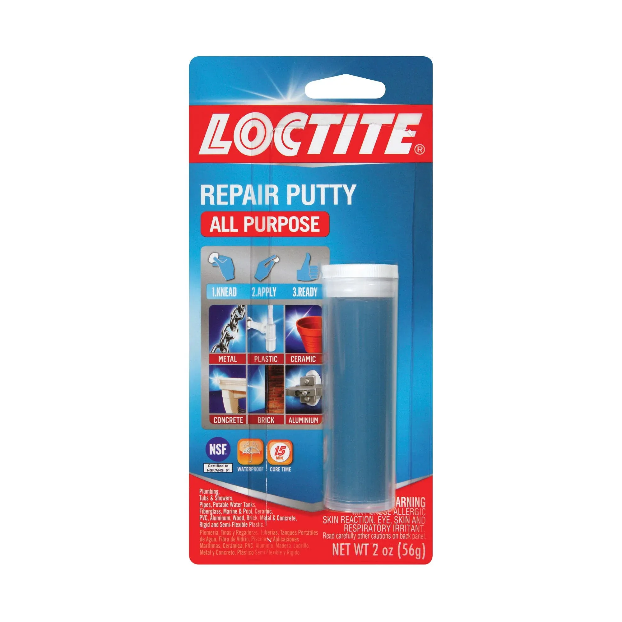 Loctite 1999131/431348 All-Purpose Repair Putty, Solid, Blue/White, 2 oz Carded Cylinder