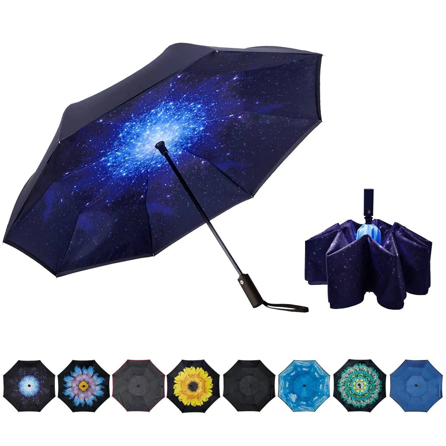 Inverted Umbrella Double Layer Automatic Folding Reserve Umbrella Windproof UV Protection for Rain Car Travel Outdoor Men Women