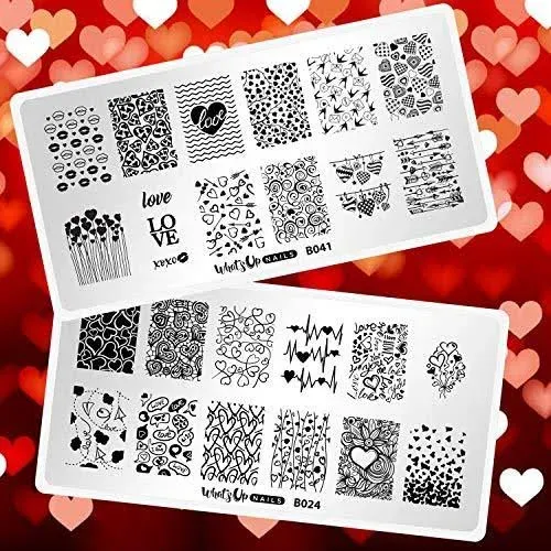 Whats Up Nails - Valentine&#039;s Day Stamping Plates 2 pack B024 B041 for Nail Ar...