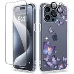 GVIEWIN for iPhone 15 Pro Case Floral, with Screen Protector+Camera Lens Protector, [Not Yellowing] Slim Shockproof Clear Protective Phone Cover for