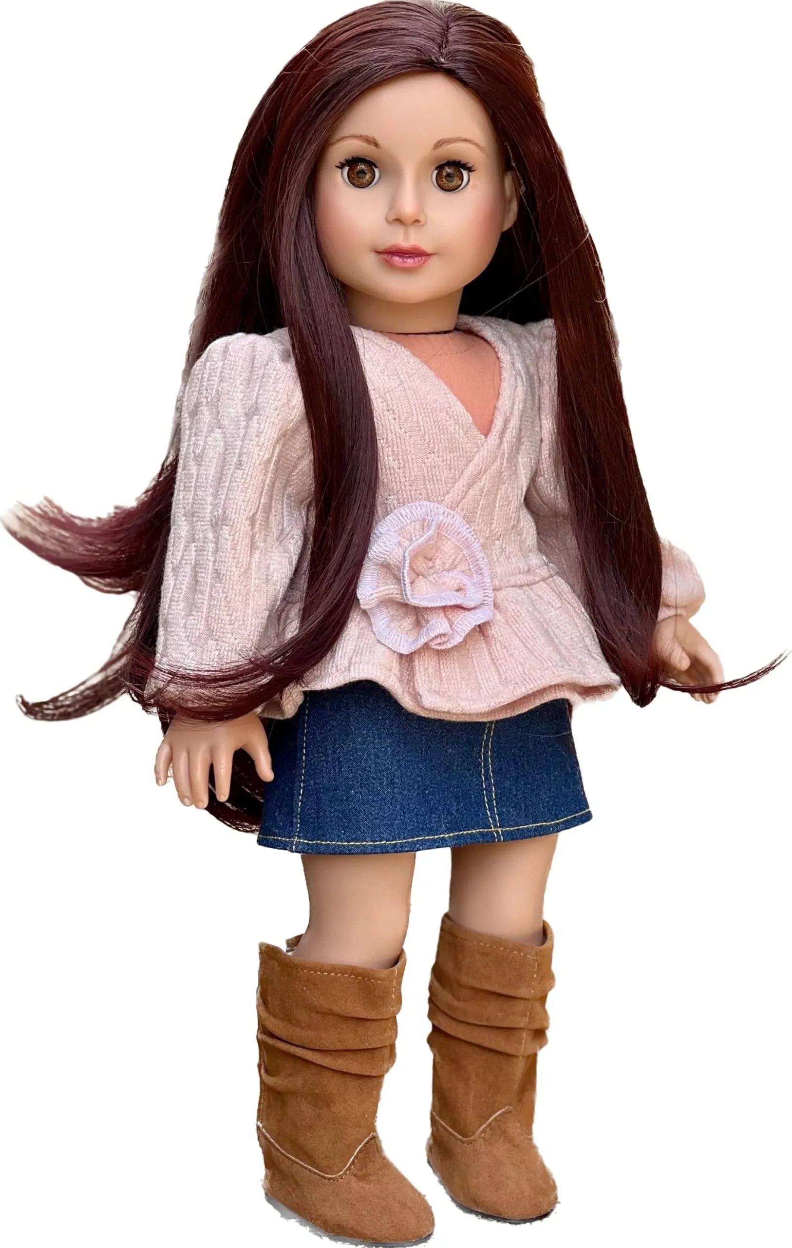 Passion for Fashion - 3 Piece Outfit for 18 inch Doll - Pink Blouse, Denim Skirt ...