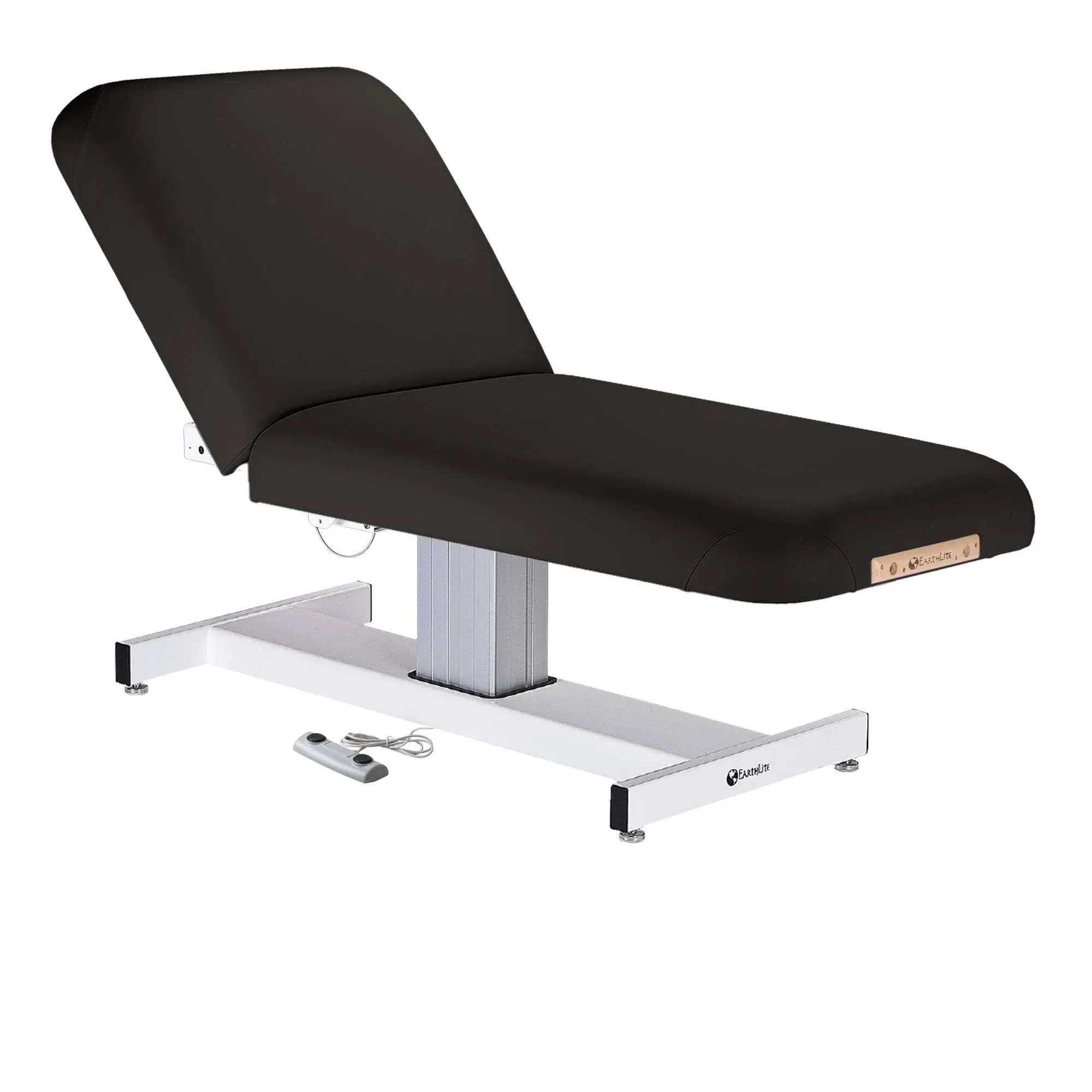 Everest Pedestal Bariatric Power Hi-Lo Massage Table w/ Flat Top. 32" Wide, Manual Tilt Black Upholstery