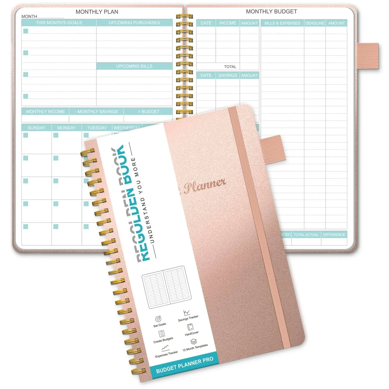 Regolden-Book Budget Planner - Undated Monthly Budget Book with Pockets, Expense ...