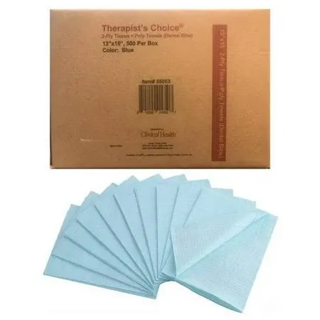 Therapist's Choice Dental Bibs/Lap Cloths, Blue (Box of 500)