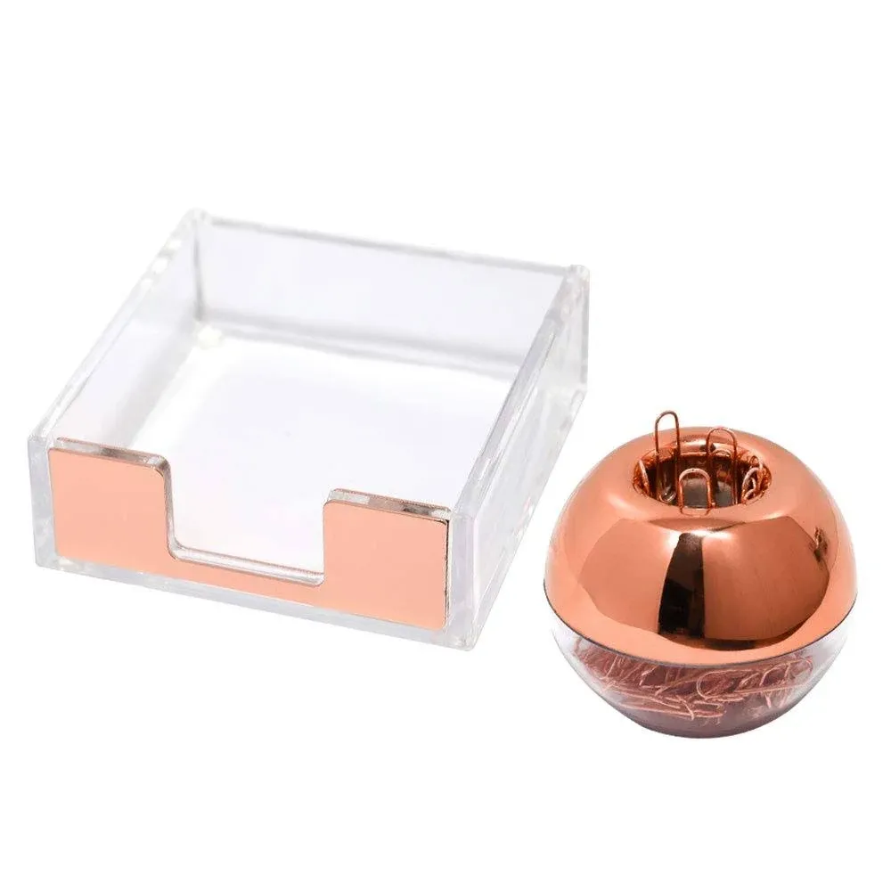 Buqoo Clear Sticky Memo Pad Holder 100 Rose Gold Magnetic Paper Clips Dispenser ...