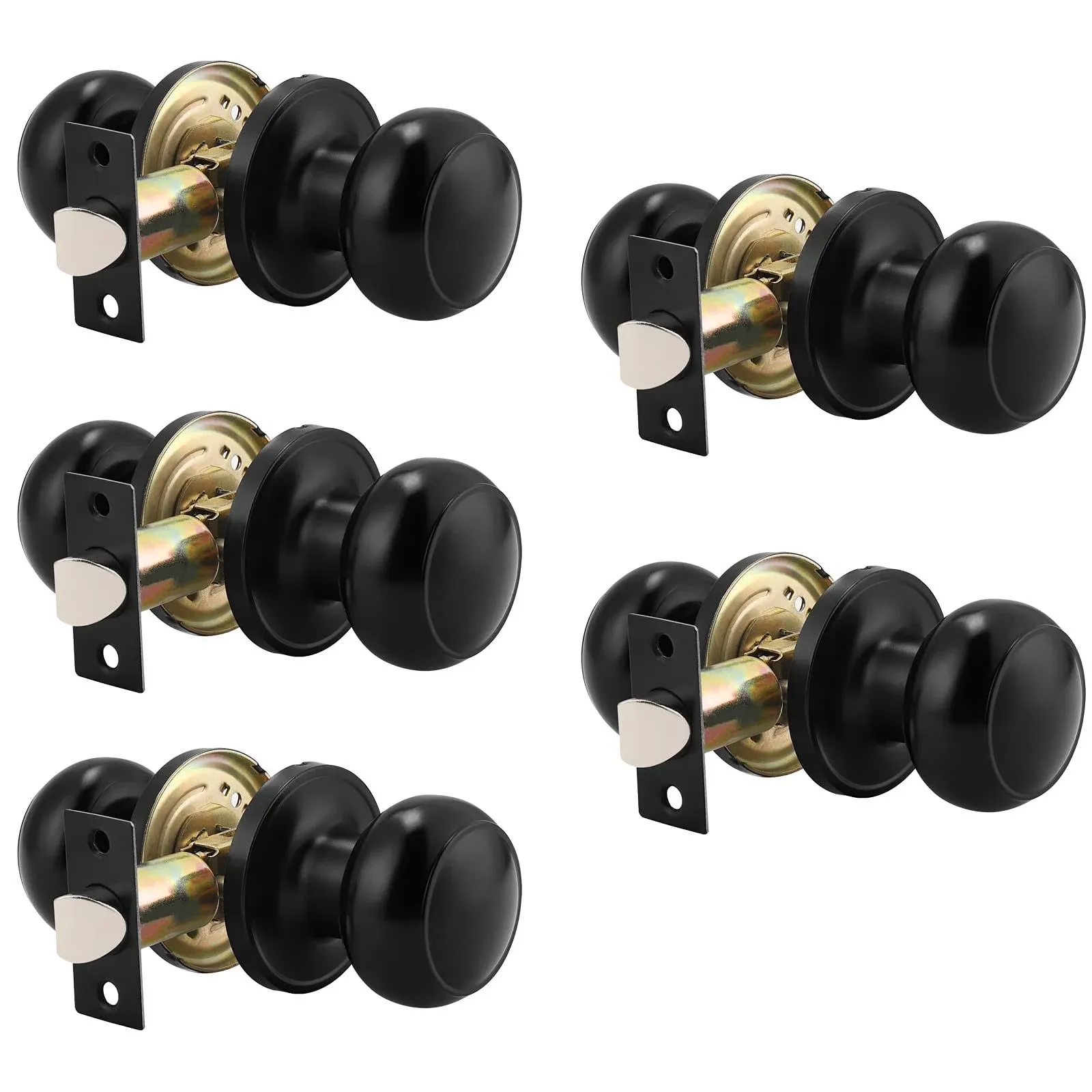 Probrico (5 Pack Round Passage Door Knob(Non-Locking Knobs), Keyless Doorknobs Interior/Exterior Door Lockset,Passage Knobs for Hallway/Closet,Black Finish Modern Design Door Hardware