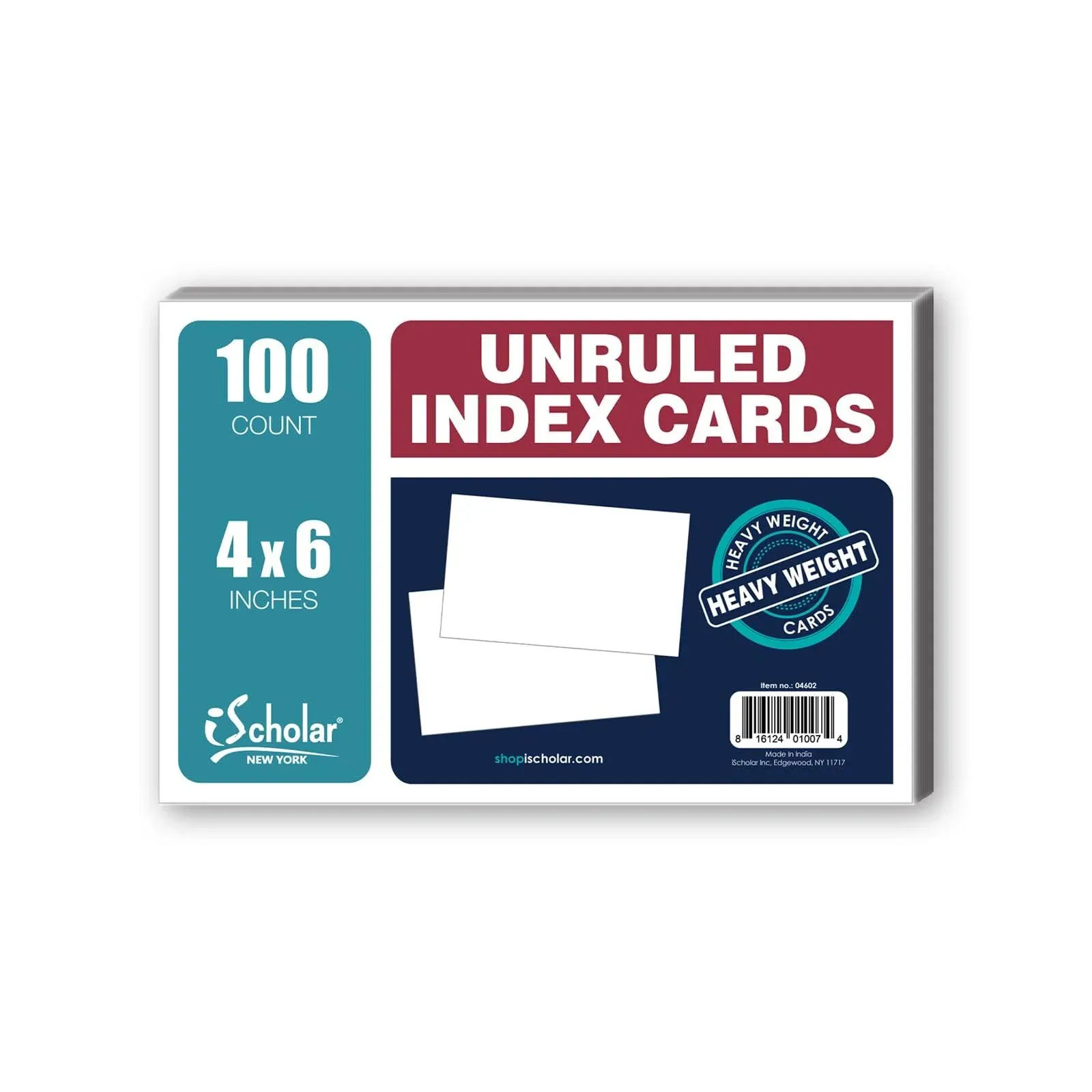 Ischolar Index Cards White Unruled 4 x 6 Inches 100 Card Pack (04602)