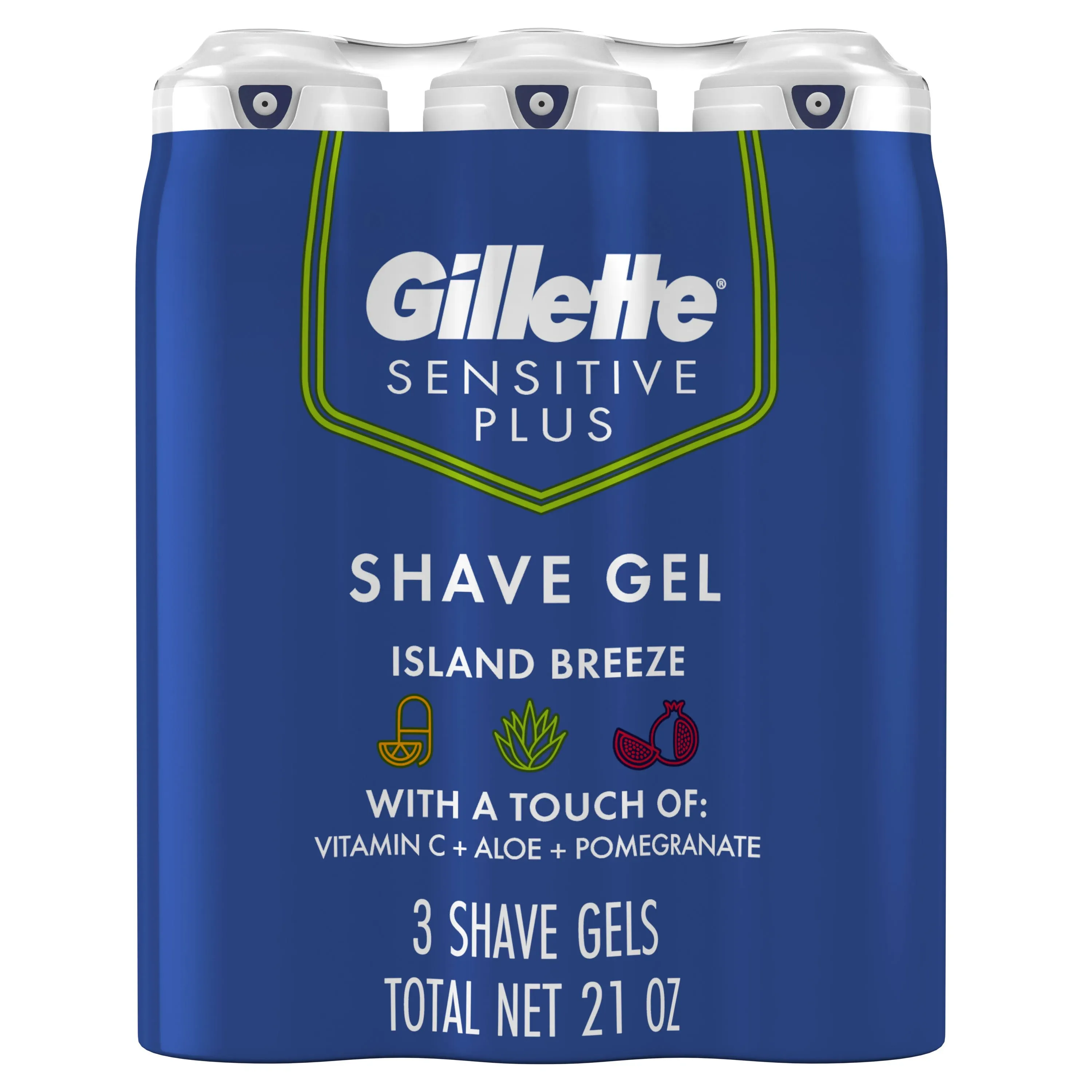 Gillette Sensitive Plus Shave Gel Island Breeze 7 oz (Pack of 3)