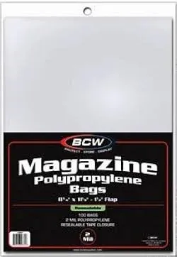 Pack of 100 BCW RESEALABLE Magazine Poly Bags 8 3/4 X 11 - Acid Free Archival