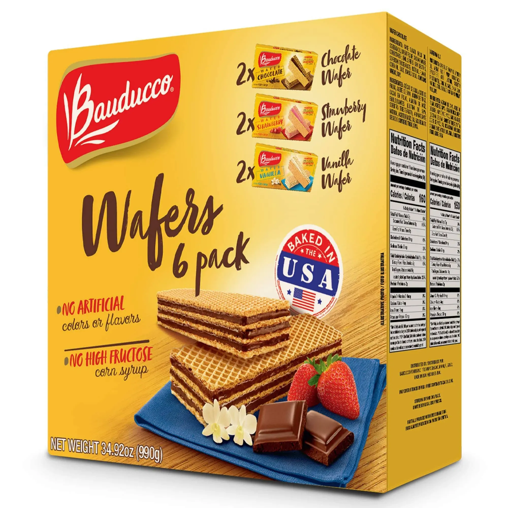  Bauducco Assorted Wafers, Chocolate, Vanilla, Strawberry (2 of each Flavor ...