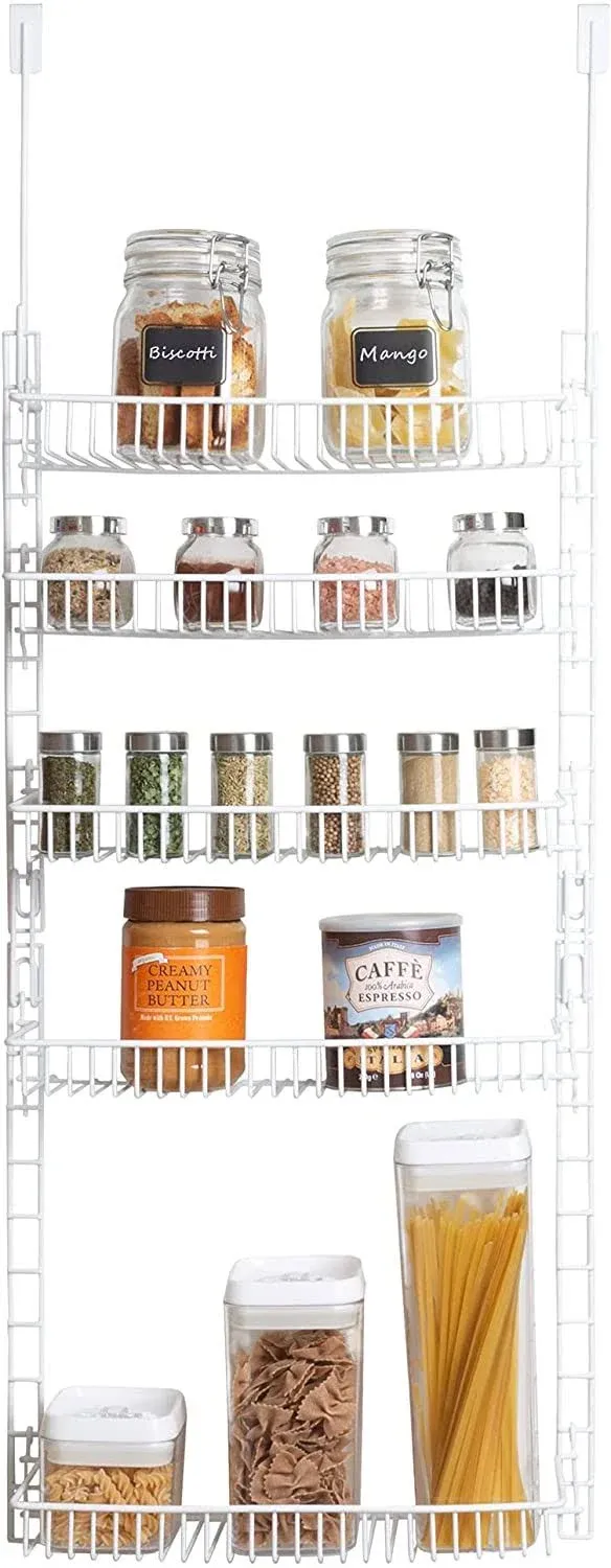 Smart Design 5 Tier Over Door Hanging Adjustable Pantry Organizer Rack NIB