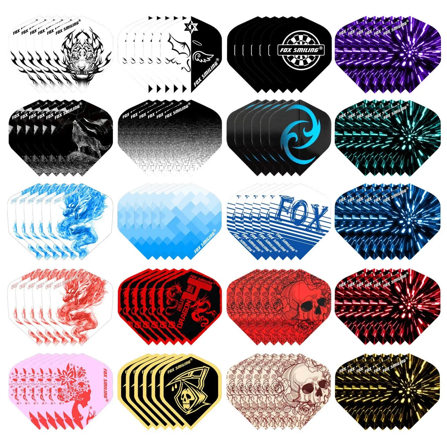 Dart Flights Accessories Kit, 120PCS(20 Designs) Standard Shape Durable PET Replacement Skull Dart Feather Tail Wing for Steel Tip Dart and Soft Tip Darts