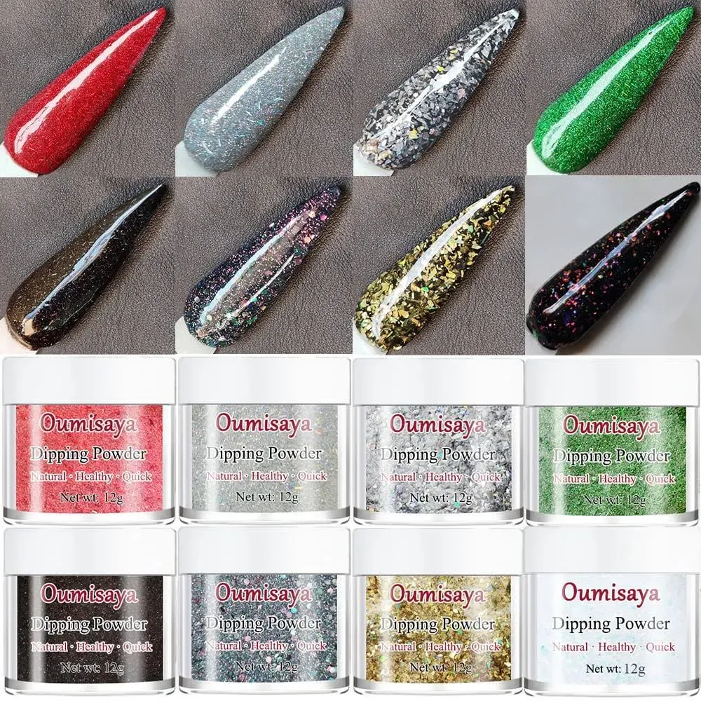 8 Colors Glitter Nail Dip Powder Kit - Quick Air Dry System - Easy DIY Manicure