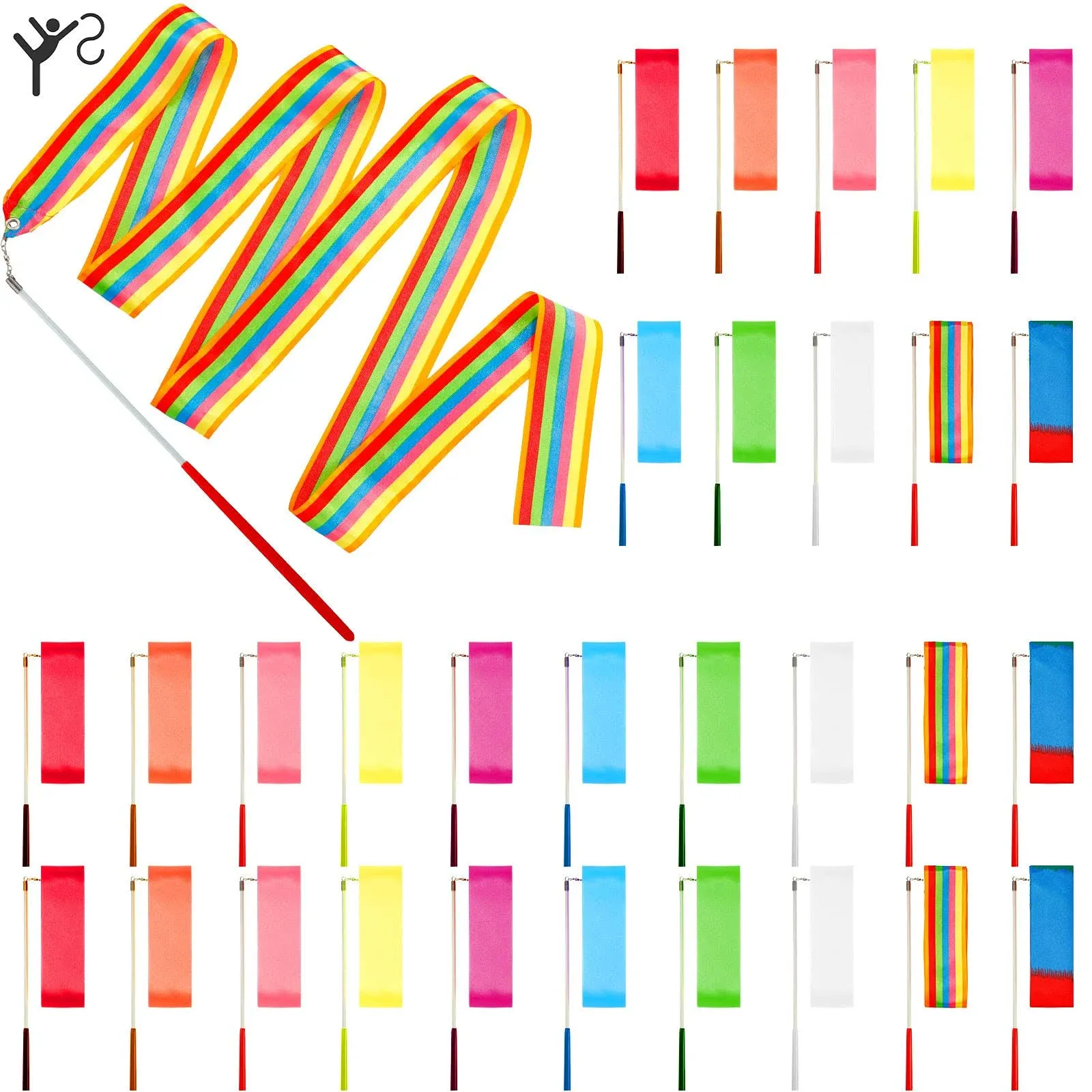 Deekin 30 Pieces Dance Ribbons Streamers Kids' Gymnastics Ribbon Wands 6.6 Feet ...