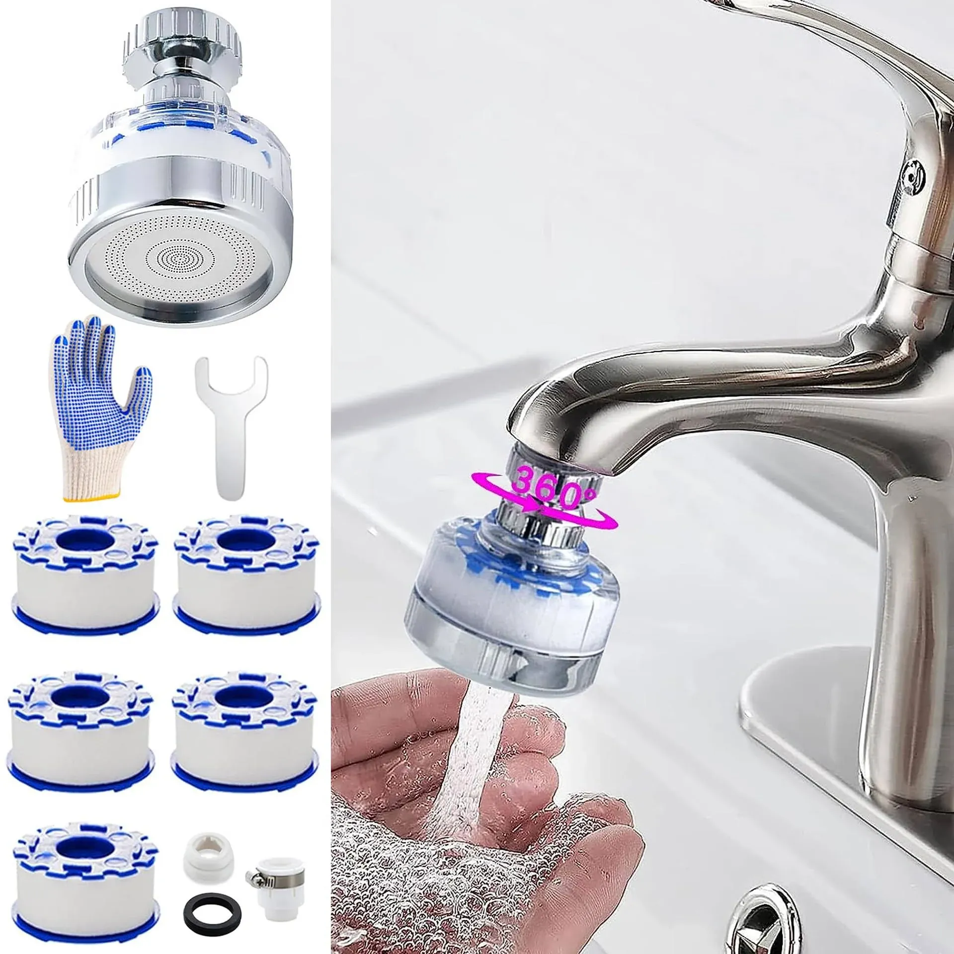 Sink Filter Water Faucet, Faucet Filter, 360° Rotating Bathroom Sink Filter, Faucet Water Filter Removes Chlorine, Lead, Sediments, Bad Taste and More, Easy to Install