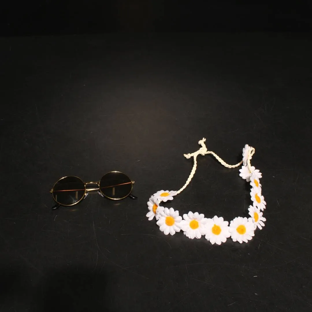  Hippie Costume Set Include Sunglasses, Headband, Peace Sign Necklace and 