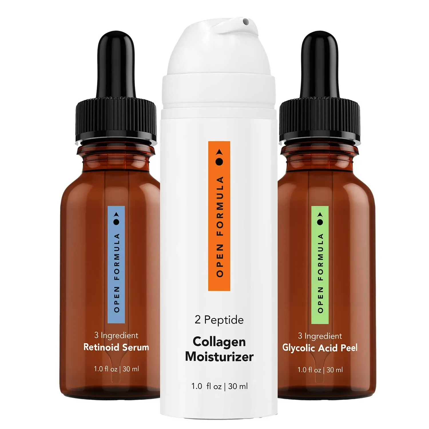 Open Formula Anti-Aging Super Set. Glycolic Acid Peel + Retinoid Serum + Collagen ...