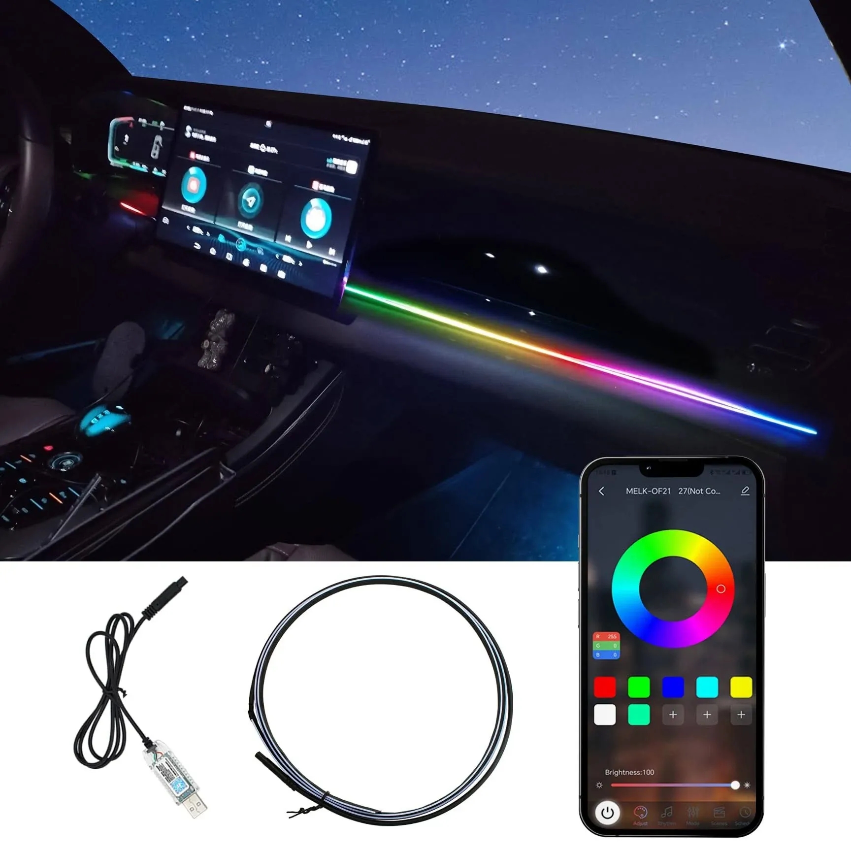 YIJINSHENG Car LED Lights Interior Dreamcolor RGB Ambient Lighting USB LED Strip ...