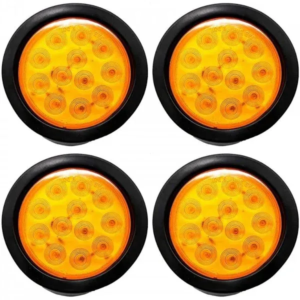 All Star Truck Parts 4 inch Amber 12 LED Round Stop Turn Tail Trailer Flatbed RV ...