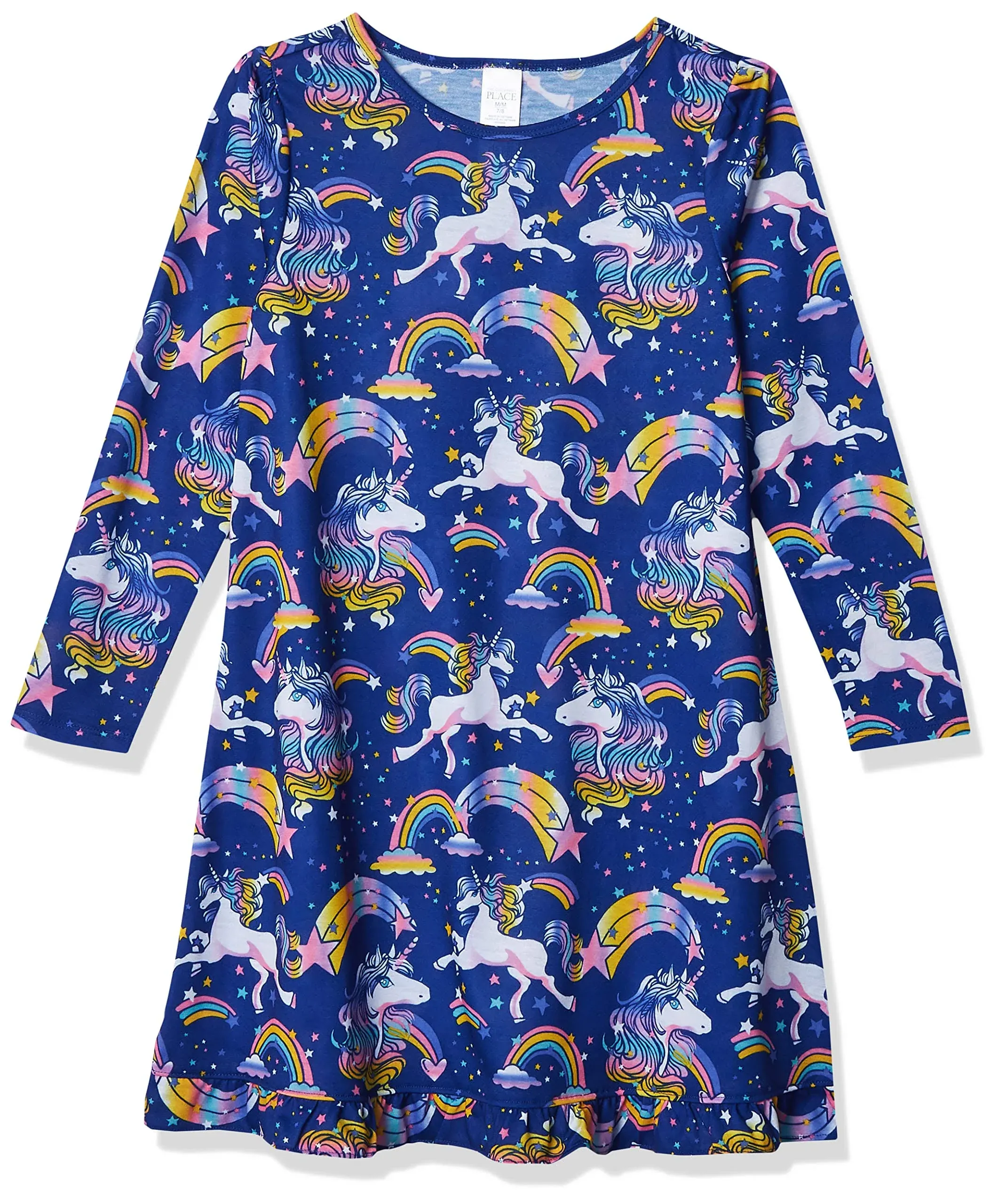 The Children's Place Girls Rainbow Unicorn Ruffle Nightgown