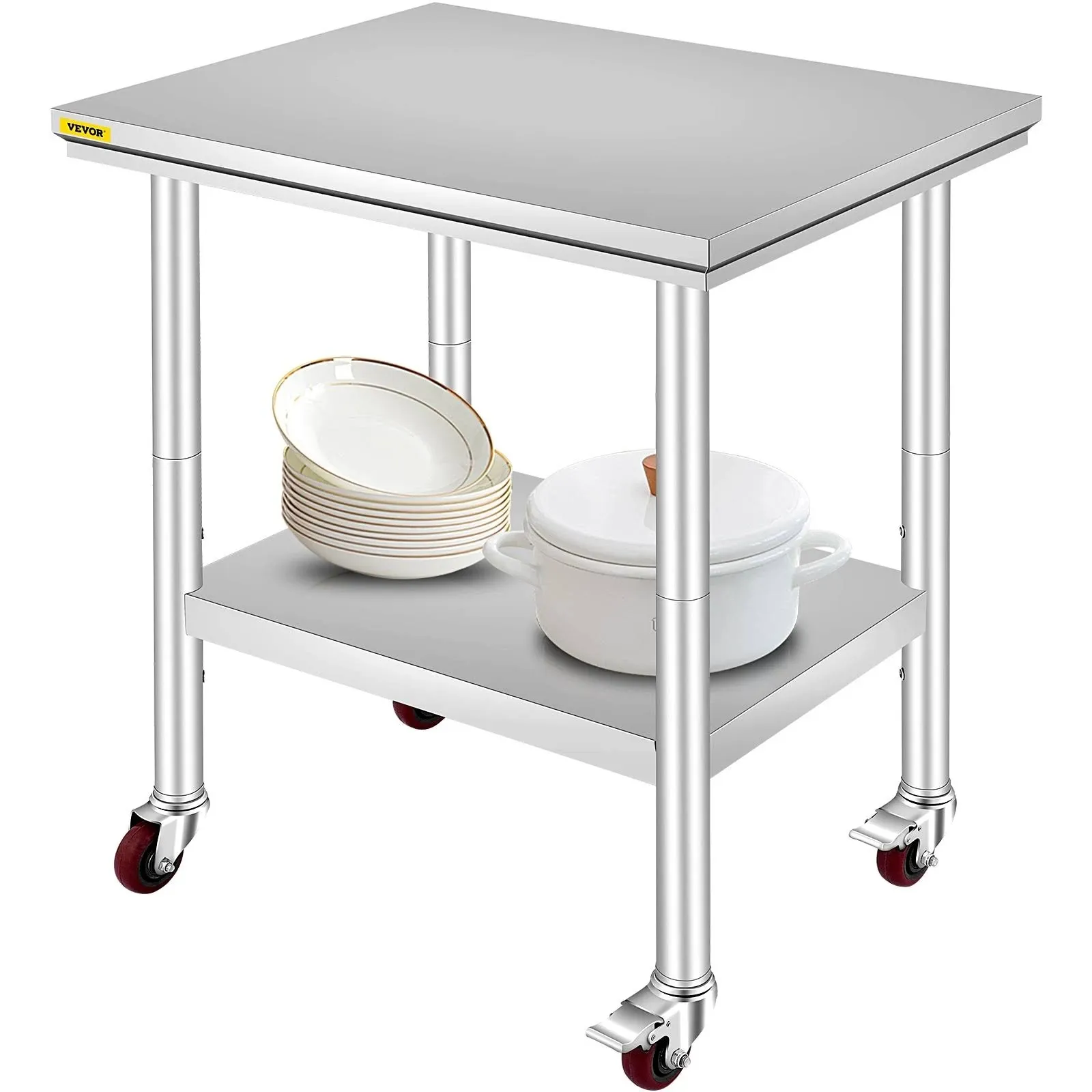 VEVOR Stainless Steel Work Table 24 x 18 x 34 in 4 Wheels Food Prep Commercial ...