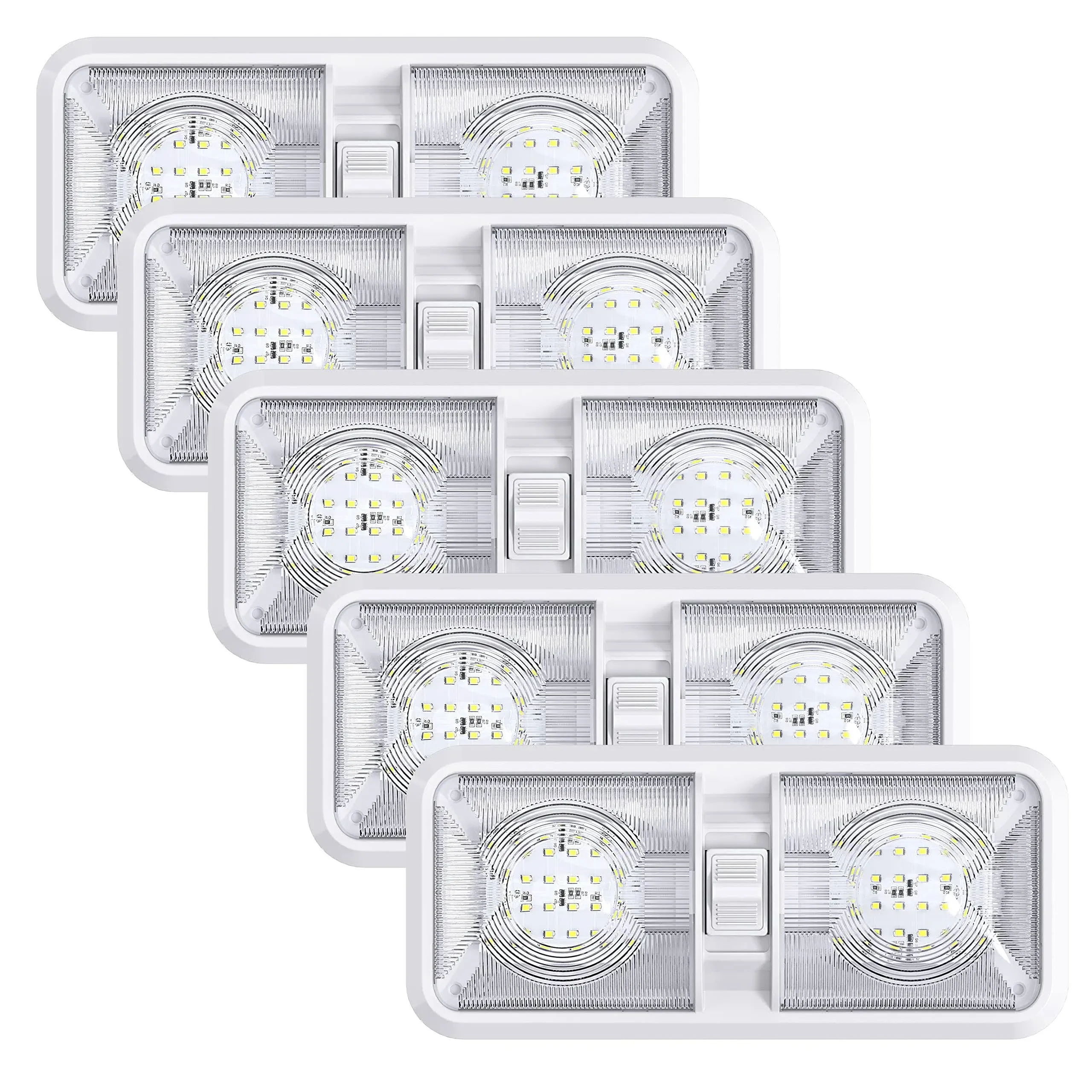 Leisure LED 5 Pack RV LED Ceiling Double Dome Light Fixture with On/Off Switch Interior Lighting for Car/RV/Trailer/Camper/Boat DC 12V Cool White