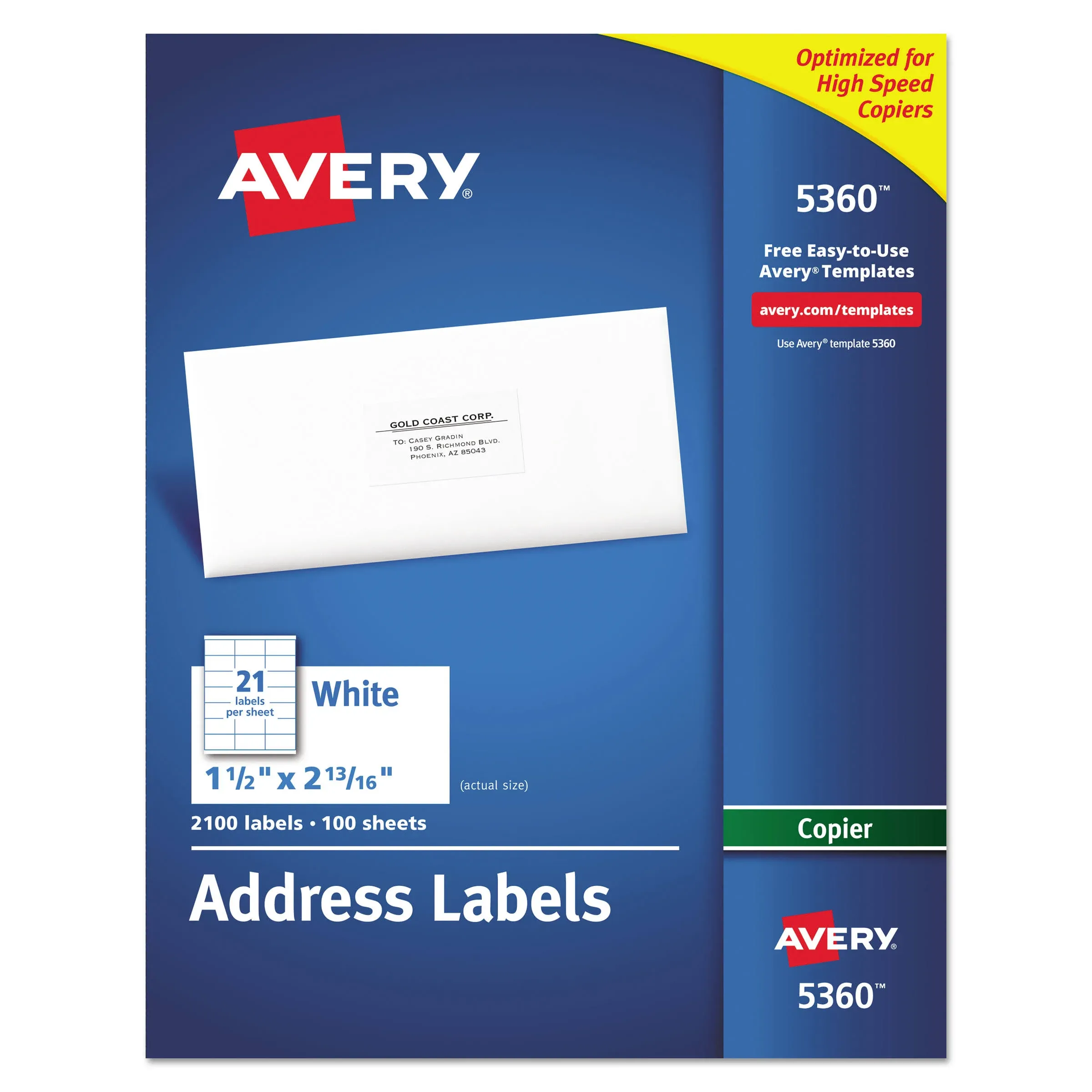 Copier Label, Mailing, 1-1/2&#034;x2-13/16<wbr/>&#034;, 2100/BX, White - Dual Tech/Copier Lbl