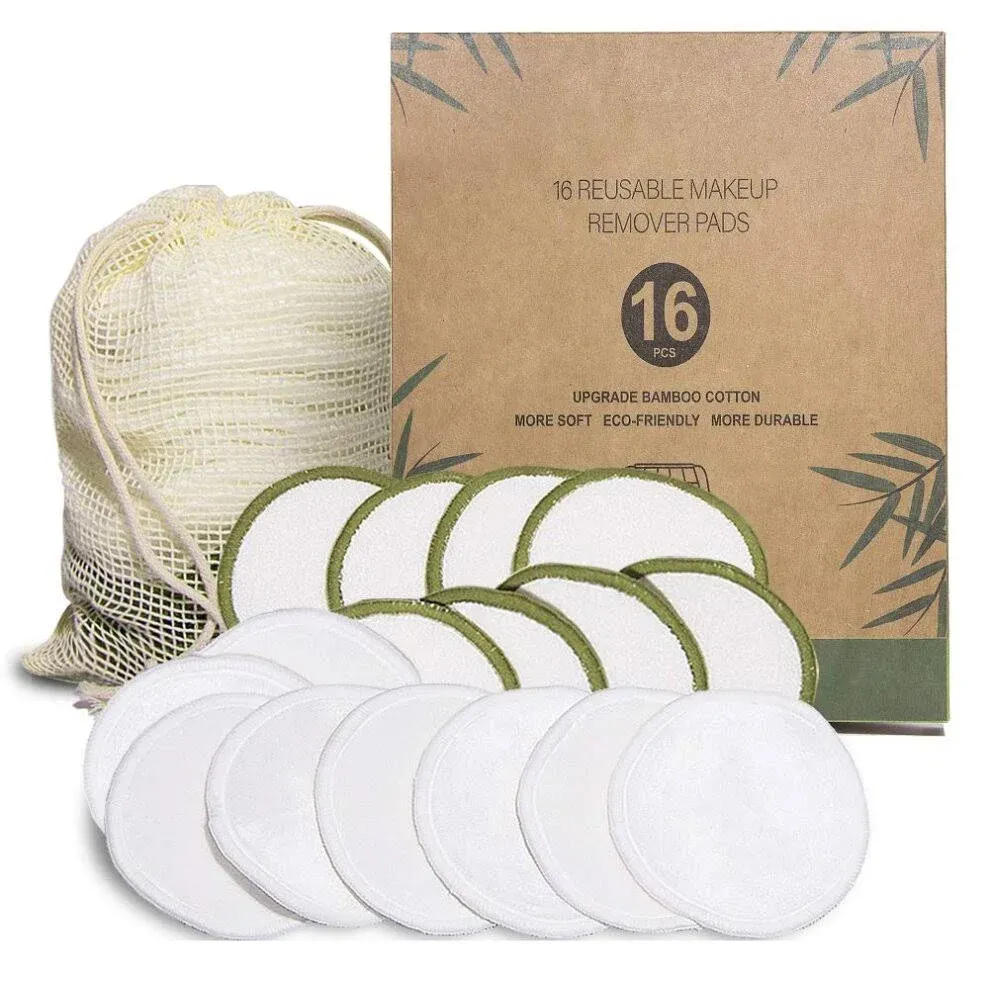 UNIMEIX Reusable Make Up Remover Pads 16 Bamboo Removal Pads 3 Layers Laundry Bag ...