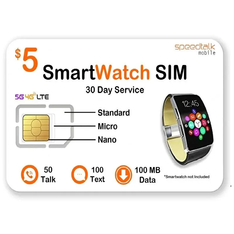 Smart Watch Sim Card for 2G 3G 4G LTE GSM Smartwatches and Wearables - 30 Day Service