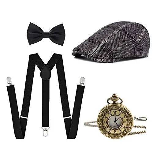 Ziyoot Mens 1920s Accessories Gatsby Gangster Costume Set Gangster Beret Y-Back ...