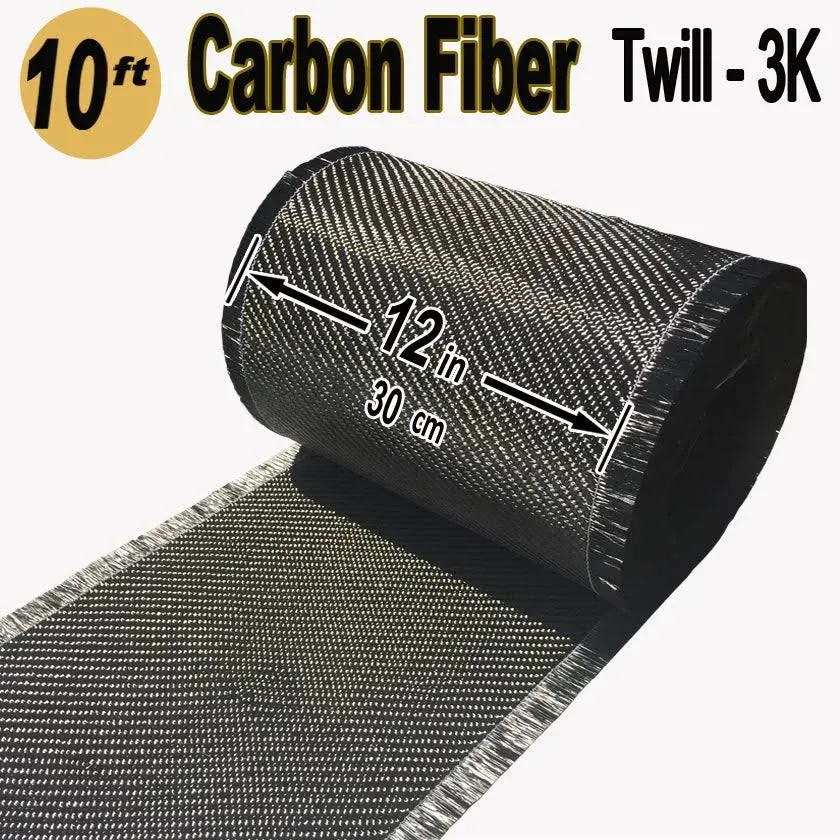 10 FT x 12" - Carbon Fiber FABRIC-2x2 Twill WEAVE-12K/400g