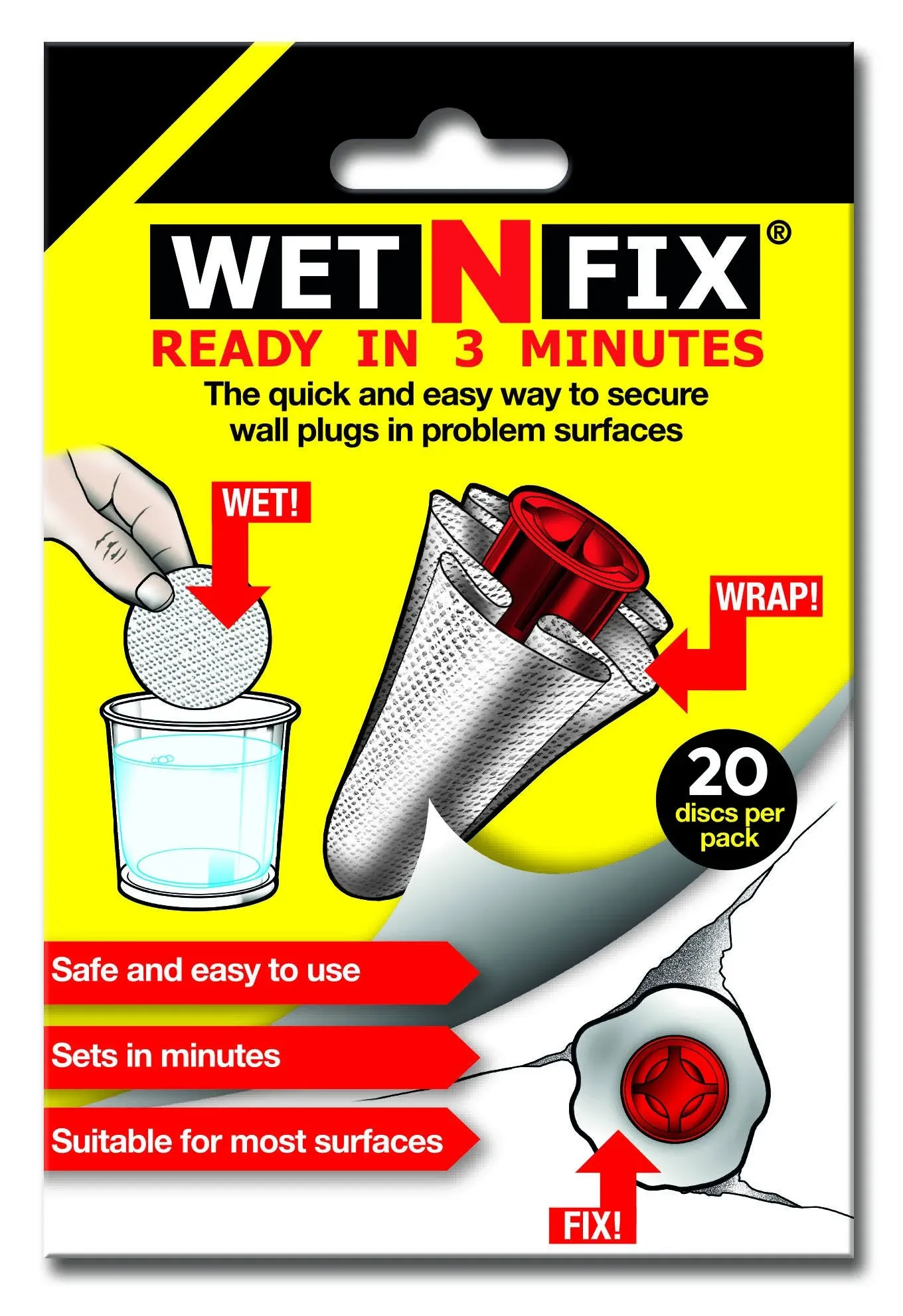 WetNFix Wet N Fix Quick Wall Fixture 20 Disc Pack Fixes Loose Anchor or Fixtures