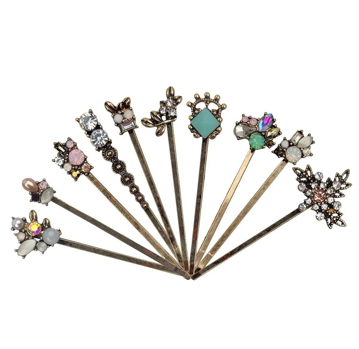 10PCS Retro Hair Pins Vintage Hair Clips Shiny Rhinestones Bobby Pins for Women Hairpins for Ladies and Girls Headwear Styling Tools Hair Accessories