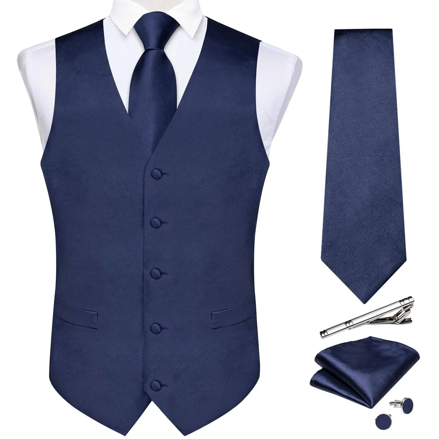 DiBanGu 5PCS Men&#039;s Suit Vest and Tie Set Business Formal Dress Waistcoat Solid C