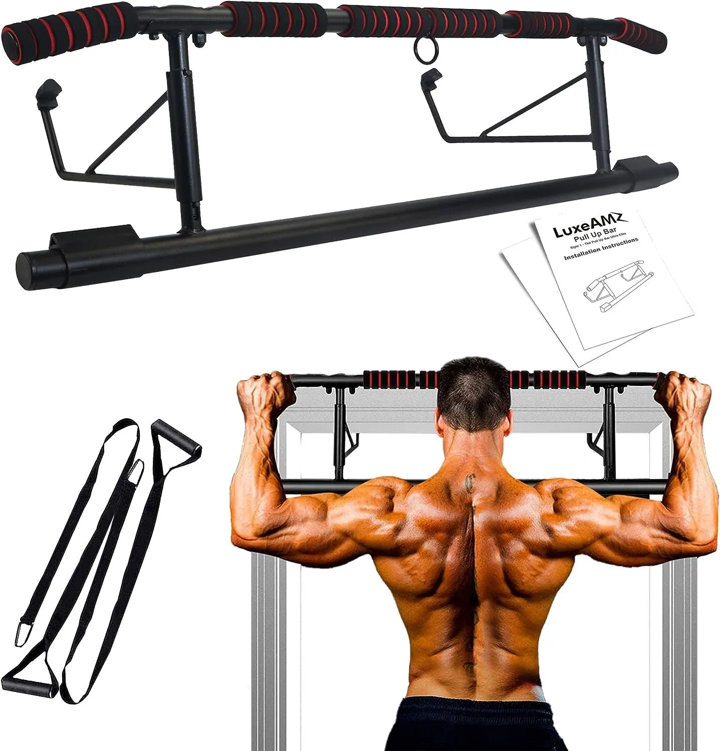 [2024 Upgrade] Multi-Grip Pull up Bar for Doorway, Portable Pullup Chin up Bar Home, No Screws, Multifunctional Dip bar Fitness, Door Exercise Equipment Body Gym System Trainer