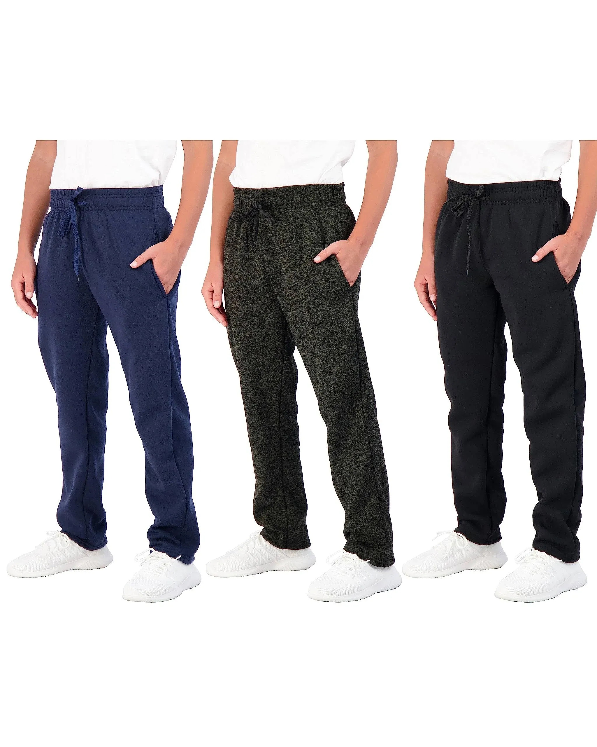 Real Essentials 3 Pack: Boys' Tech Fleece Open Bottom Sweatpants with Pockets